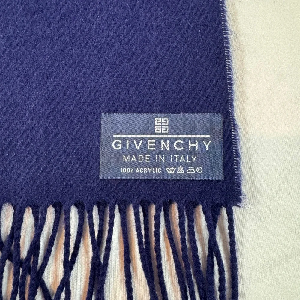 Givenchy Navy Blue Fringed Scarf Made in‎ Italy Acrylic Solid Winter Wrap